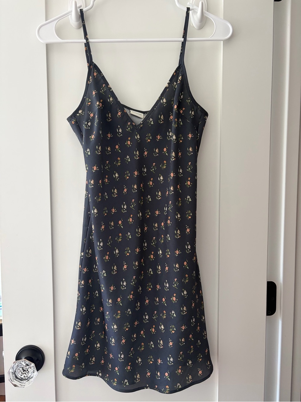 Sunday Best Black Mini Slip Dress with Tiny Floral Motif